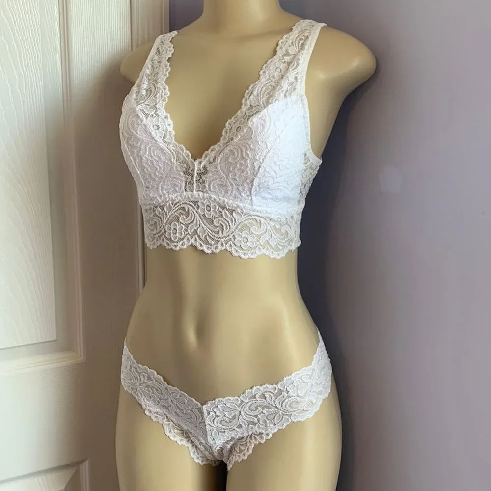 Smart & Sexy Lace Lined Bralette Bra/ Panty Set S/7 white